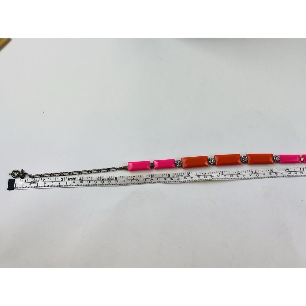 J. Crew Pink Orange Pave Crystal Bead Necklace Balls Gemoetric Elongated Y2k 80s - Picture 14 of 15